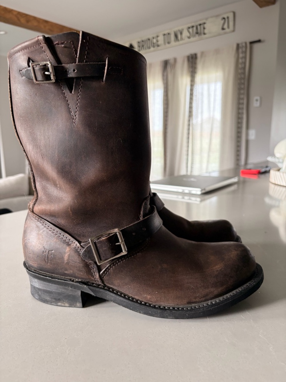 Frye Brown Leather Harness Boots - Picture 2 of 6